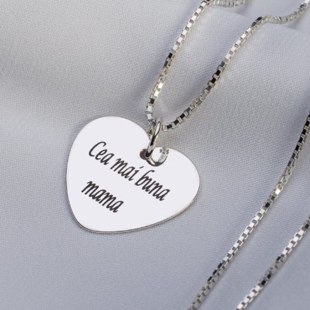 Lantisor patrat "Big Heart" din argint 925 personalizat - Armilla Sliver - Unește cupluri