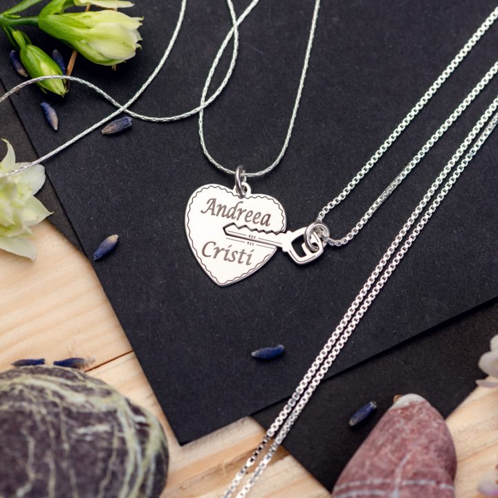 Set Lantisoare "Heart and Key" Personalizate din Argint Lady and Man - Armilla Sliver - Unește cupluri